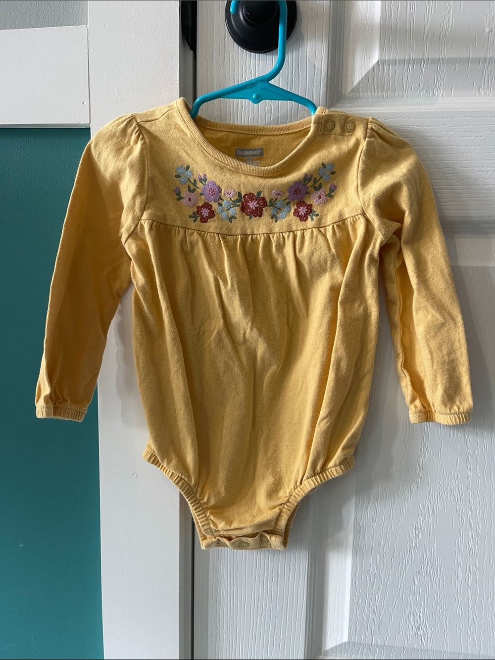 Garanimals Yellow Long-Sleeve Floral Embroidered Baby Bodysuit